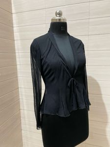 Imported Black Front Tie Mesh Top