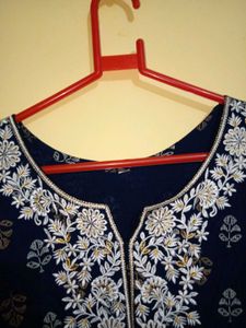 Women&#39;s Blue Ethnic Cotton Kurti.