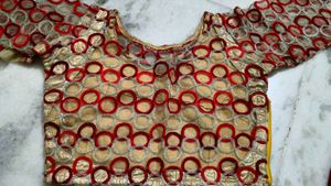 Red saree with stitched blouse