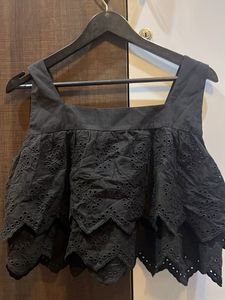Zara Black Eyelet Crop Top