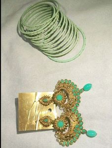 Green Dress With Bangles And Earrings