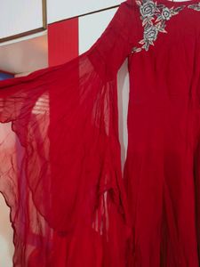 Red embroidered party wear Jumpsuit