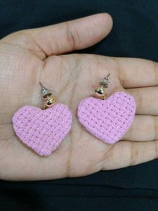 Cute Pink Woven Heart Drop Earrings