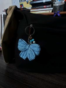 Blue Crochet Bow Keychain