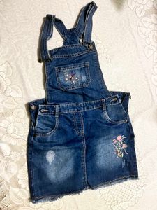 Denim Jumper Dress with Embroidery