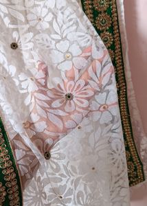 White Saree With Green Border