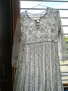 Tan Kurta Set With Duppata+White One
