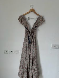 American Eagle Floral Flutter Sleeve Smocked Maxi