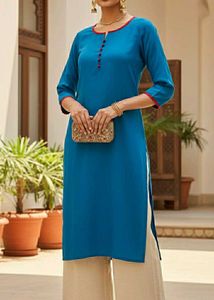 Firozi Blue Kurta with Pink Trim