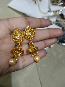 Golden Jhumka Earrings Necklace Set