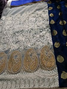 Heavy Saree White And Blue