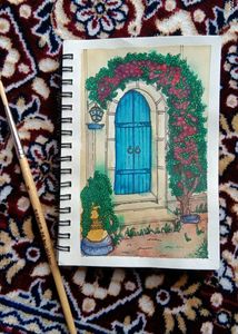 5 Small Paintings With 4 Old Vintage Papers
