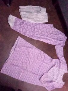 Lavender Purple Kurta Set White Duptta Pant Girls