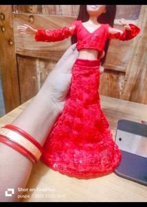 Red Barbie Or Blythe Doll Lehenga Choli Set