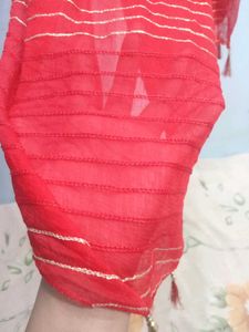 Beautiful Red Dupatta With Golden Laces.