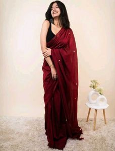 Red Cotton Tassels Saree ❤️