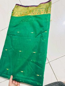 Green Saree with Golden Border