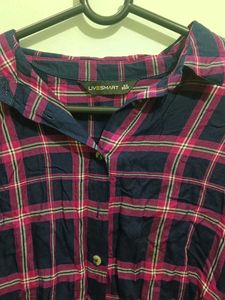 Pink &amp; Navy Plaid Flannel Shirt