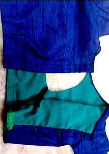 Blue Colour Silk Blouse Temple Border
