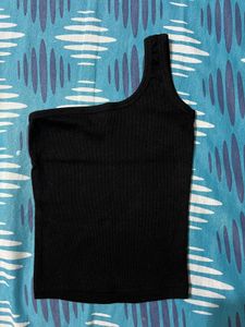 Black One-Shoulder Tank Top - S