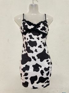 Shein Cow Pattern Lace Trim Cami Bodycon