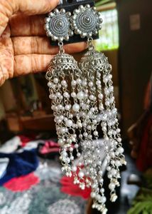 Long Statement White Pearl Earrings
