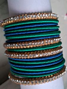 Peacock Colour Thread Bangles  Green Stone Bangle