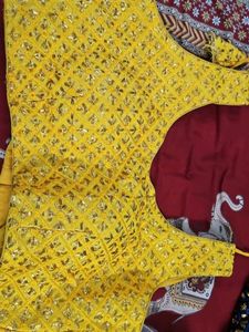 Yellow Embellished Sari Blous Margin  Haie