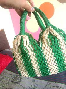 White And Green Combination Bag