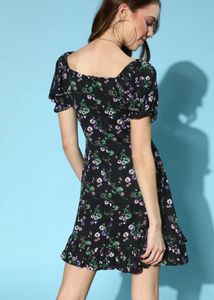Black Floral Print Mini Dress