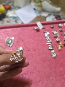 Gold White Crystal Adjustable Ring