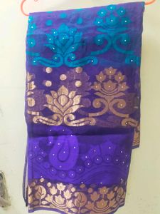 Royal blue With Cyan And Green Woven Saree