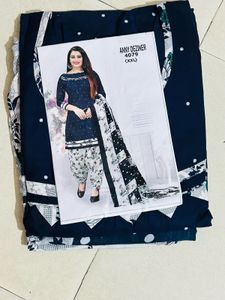 Women Navy Blue Cotton Stitched Suit
