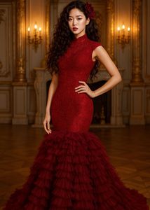 Deep Red Ruffled mermaid Gown