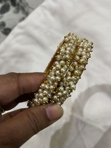 Pearl Beaded Gold Bangle Set