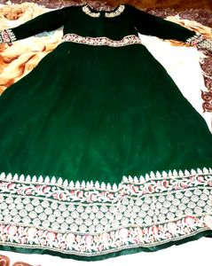 Bottle Green Heavy Ethnic Gown (Comes With Heav
