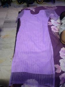 Purple Striped Kurti with Sheer Sleeves