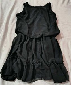 Black Sleeveless Chiffon Dress with Ruffle Hem