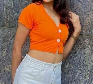Orange Ribbed Crop Top