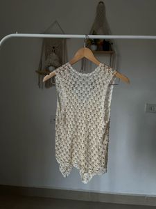 Gold Beaded Crochet Vest Top