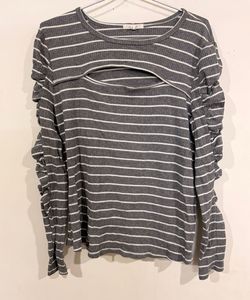 Striped Cutout Rouched Sleeve Top
