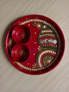 Handmade Decorated Stainless Steel pooja Thali