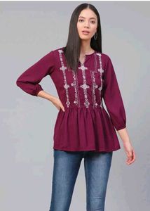 Maroon Embroidered Tunic Top