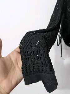 Black Crochet Knit Top