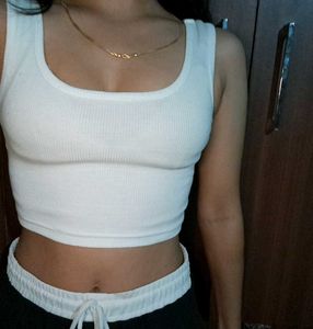 White Ribbed Tank Top
