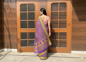 💜✨Purple &amp; Gold Print Saree
