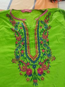 Parrot Green Embroidered Kurta