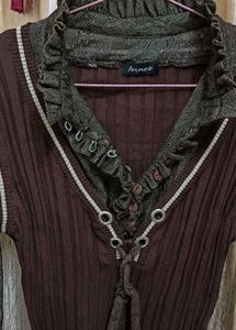 Elegant Brown Knit Top