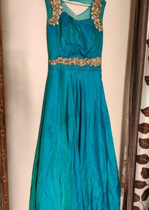 Teal Embellished Backless Formal Gown