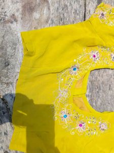 Beautiful Blouse Lemon Yellow Full Back Work